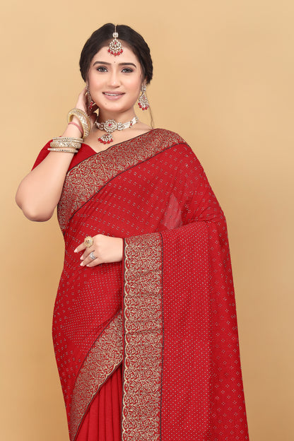 Vichitra Pure Blooming With Siroski Work & Lace Border Saree