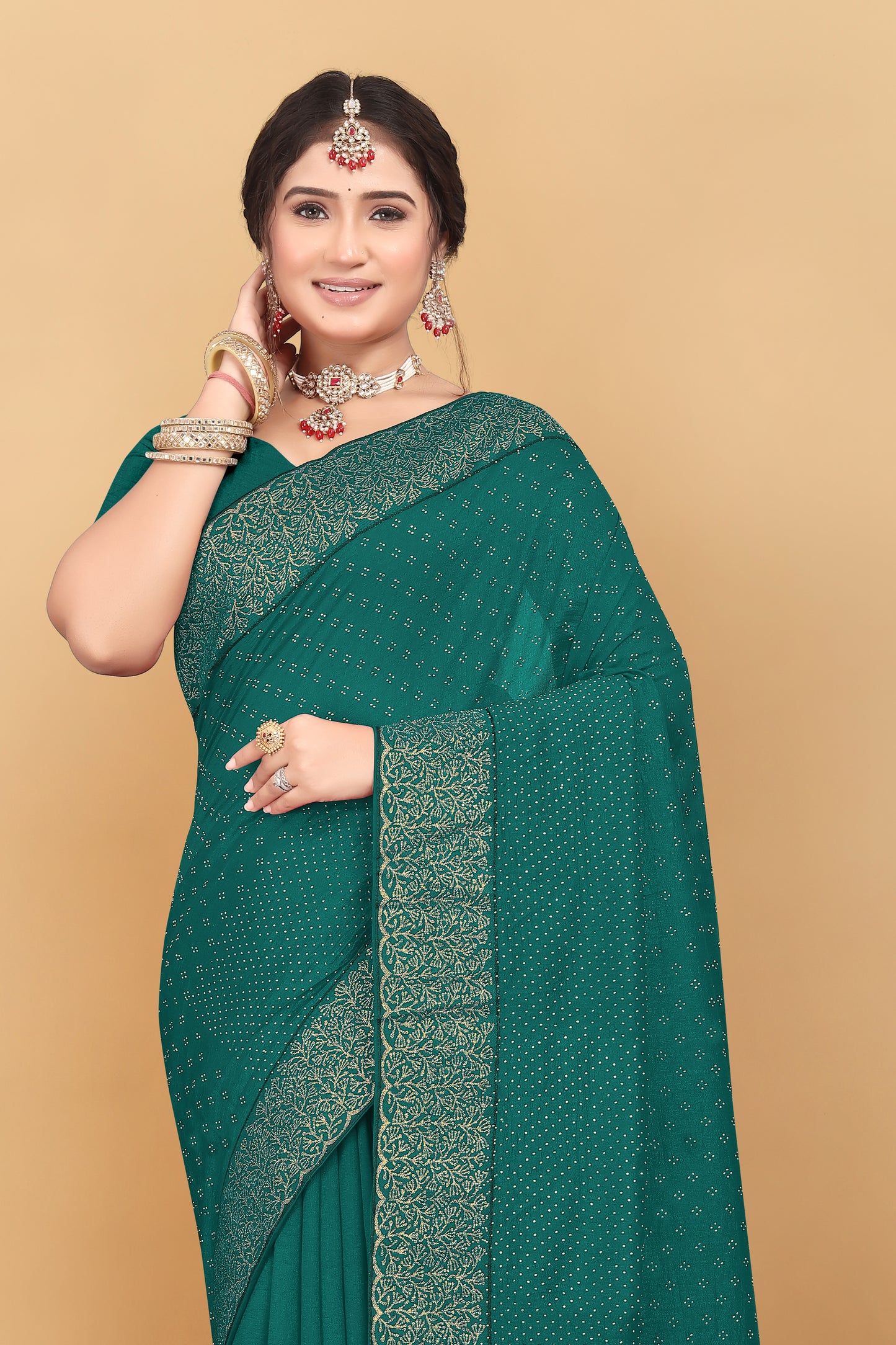 Vichitra Pure Blooming With Siroski Work & Lace Border Saree