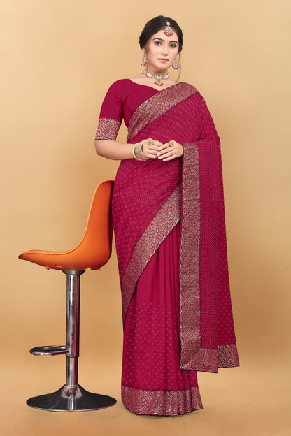 Vichitra Pure Blooming With Siroski Work & Lace Border Saree