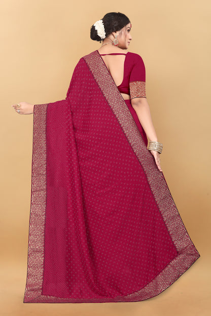 Vichitra Pure Blooming With Siroski Work & Lace Border Saree