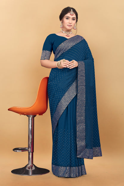 Vichitra Pure Blooming With Siroski Work & Lace Border Saree