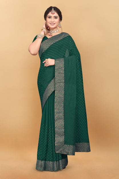 Vichitra Pure Blooming With Siroski Work & Lace Border Saree