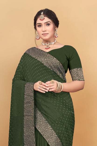 Vichitra Pure Blooming With Siroski Work & Lace Border Saree