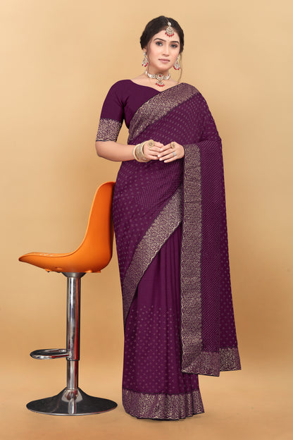 Vichitra Pure Blooming With Siroski Work & Lace Border Saree