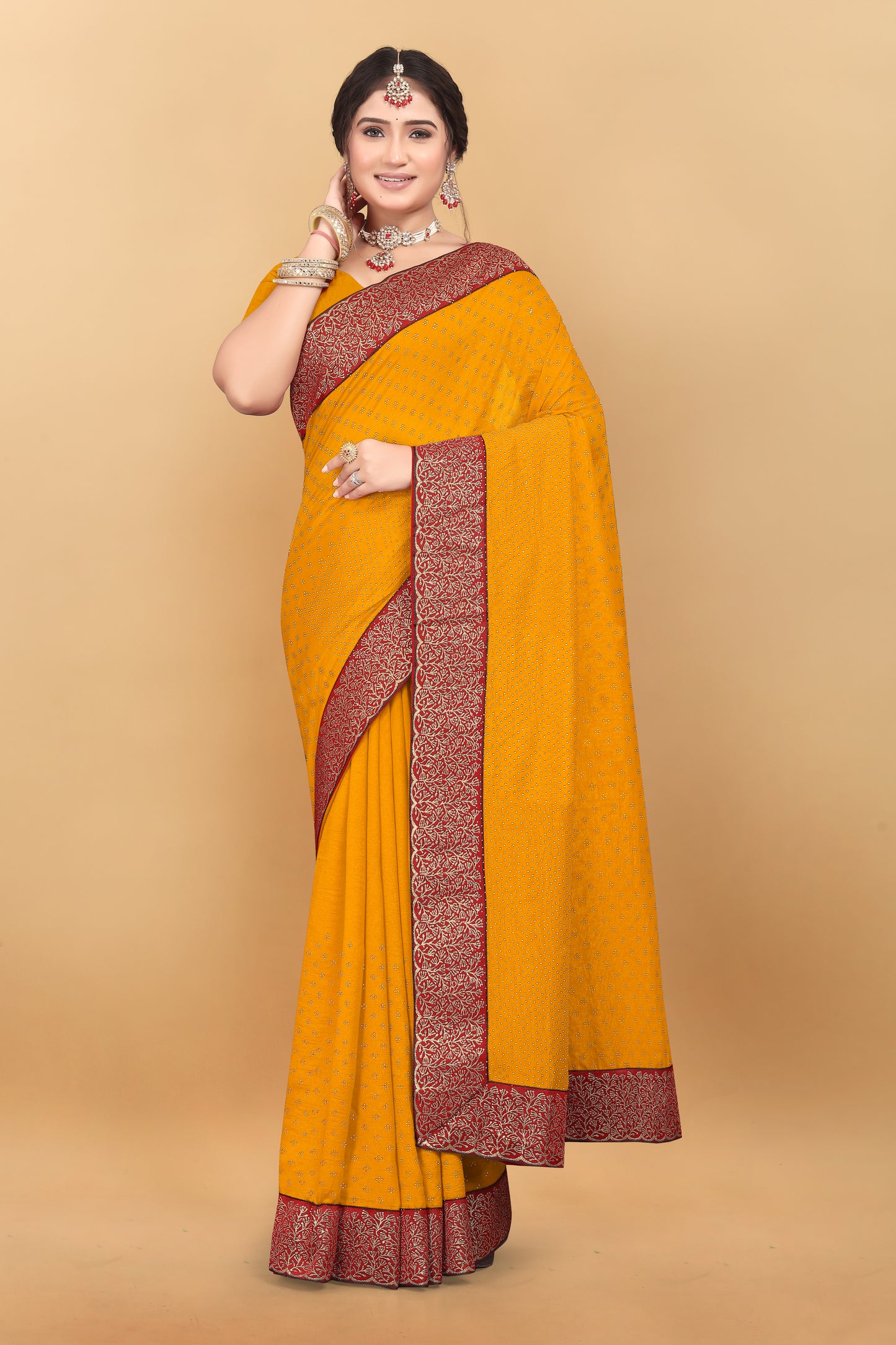 Vichitra Pure Blooming With Siroski Work & Lace Border Saree