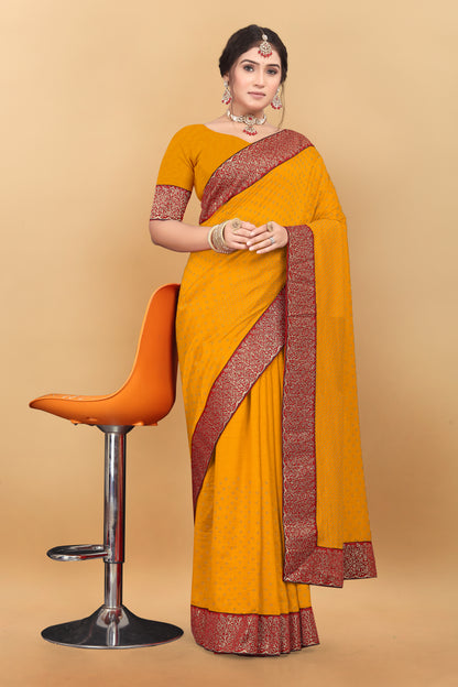 Vichitra Pure Blooming With Siroski Work & Lace Border Saree