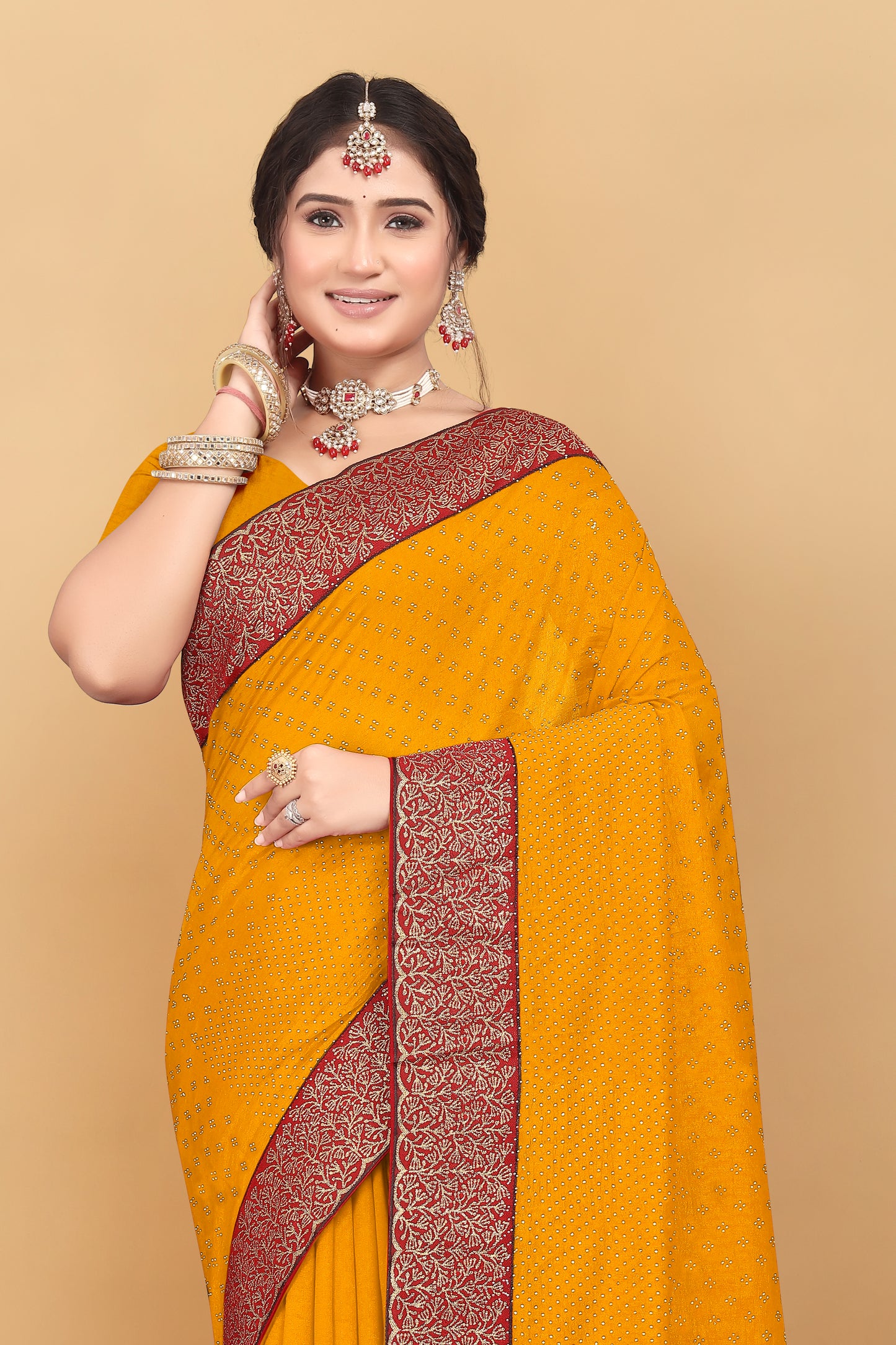 Vichitra Pure Blooming With Siroski Work & Lace Border Saree