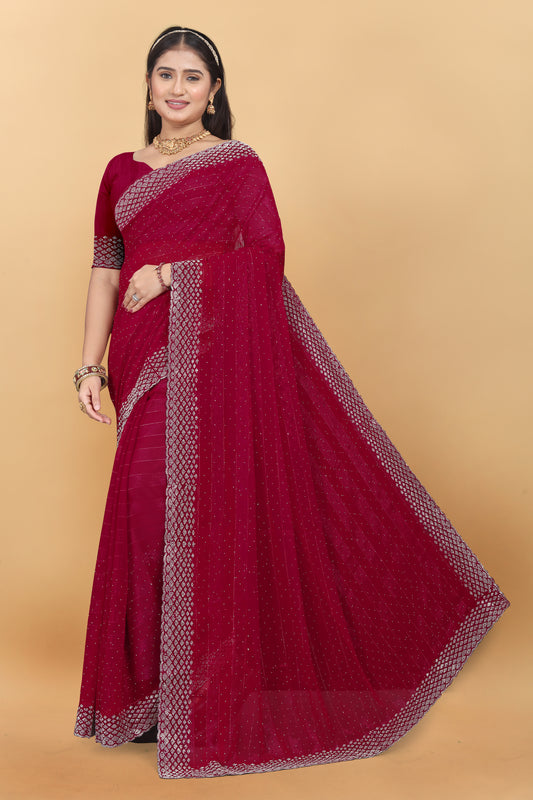 Simmer Designer Saree With Siroski Work & Border Saree