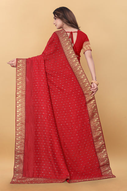 Vichitra Pure Blooming With Siroski Work & Lace Border Saree