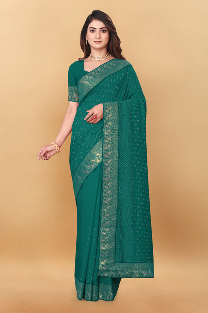 Vichitra Pure Blooming With Siroski Work & Lace Border Saree