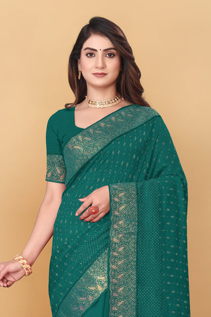 Vichitra Pure Blooming With Siroski Work & Lace Border Saree