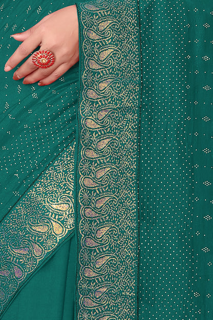 Vichitra Pure Blooming With Siroski Work & Lace Border Saree