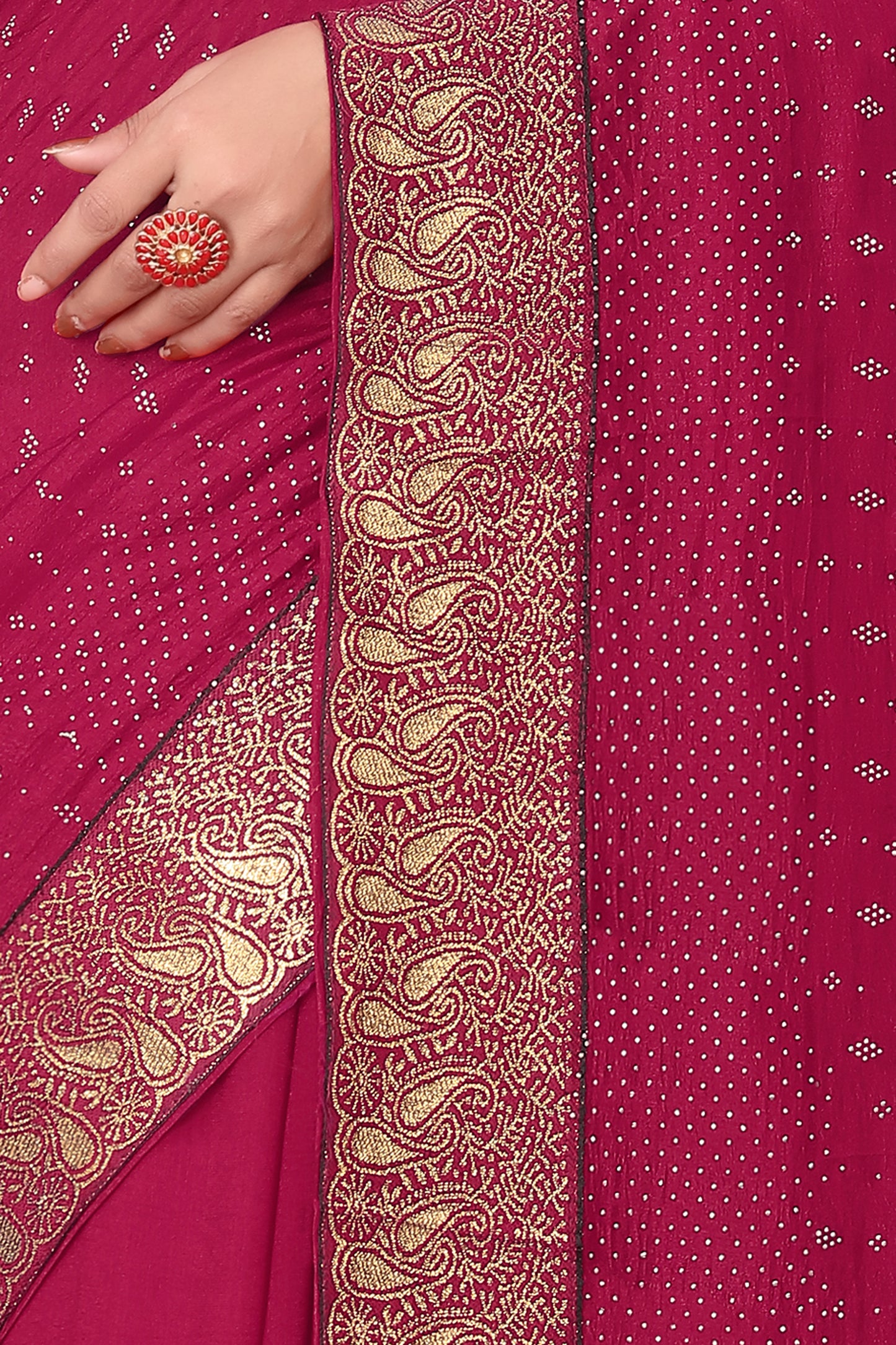 Vichitra Pure Blooming With Siroski Work & Lace Border Saree