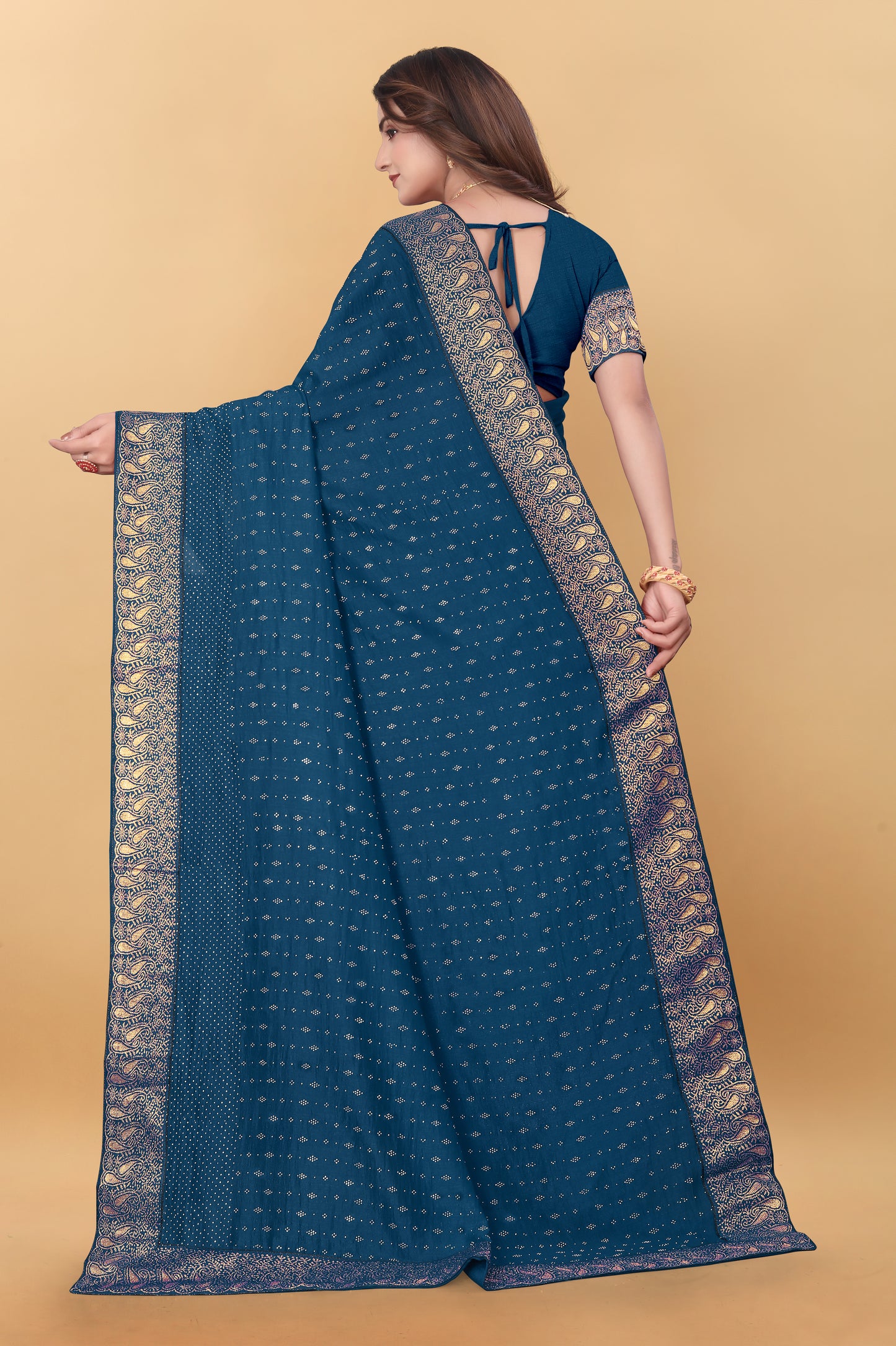 Vichitra Pure Blooming With Siroski Work & Lace Border Saree