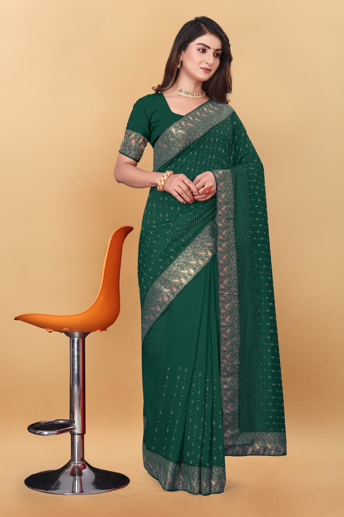 Vichitra Pure Blooming With Siroski Work & Lace Border Saree