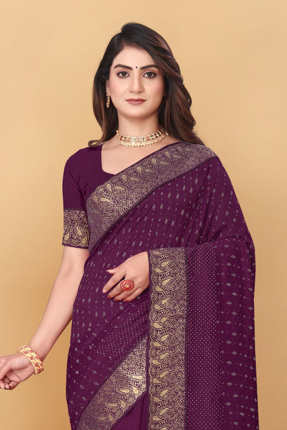 Vichitra Pure Blooming With Siroski Work & Lace Border Saree