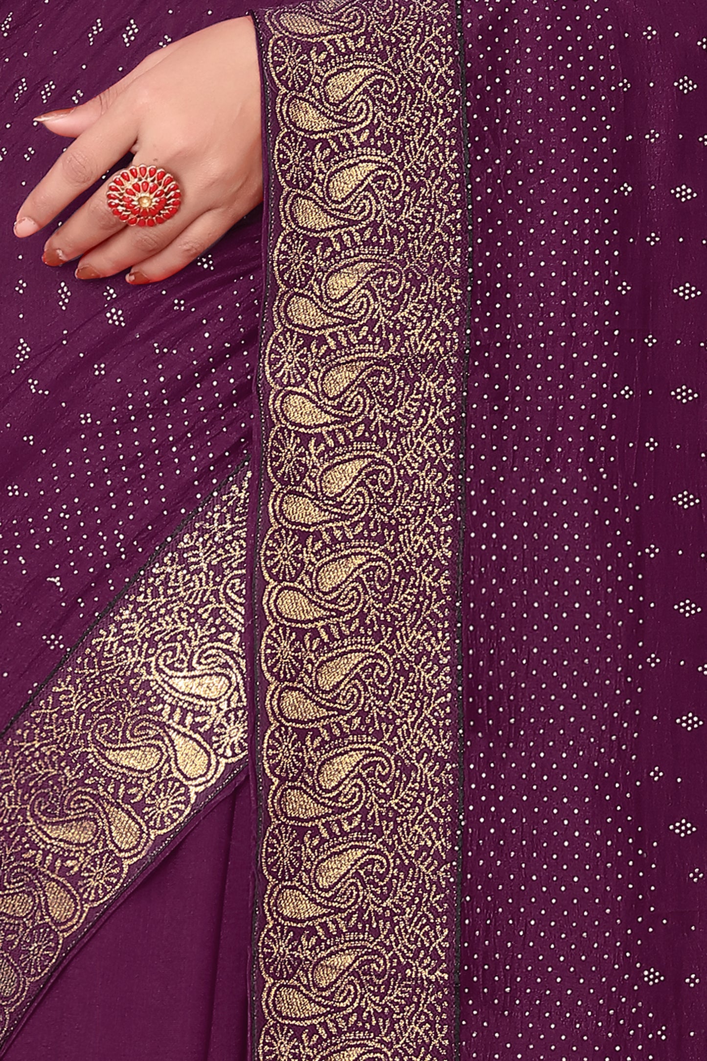 Vichitra Pure Blooming With Siroski Work & Lace Border Saree