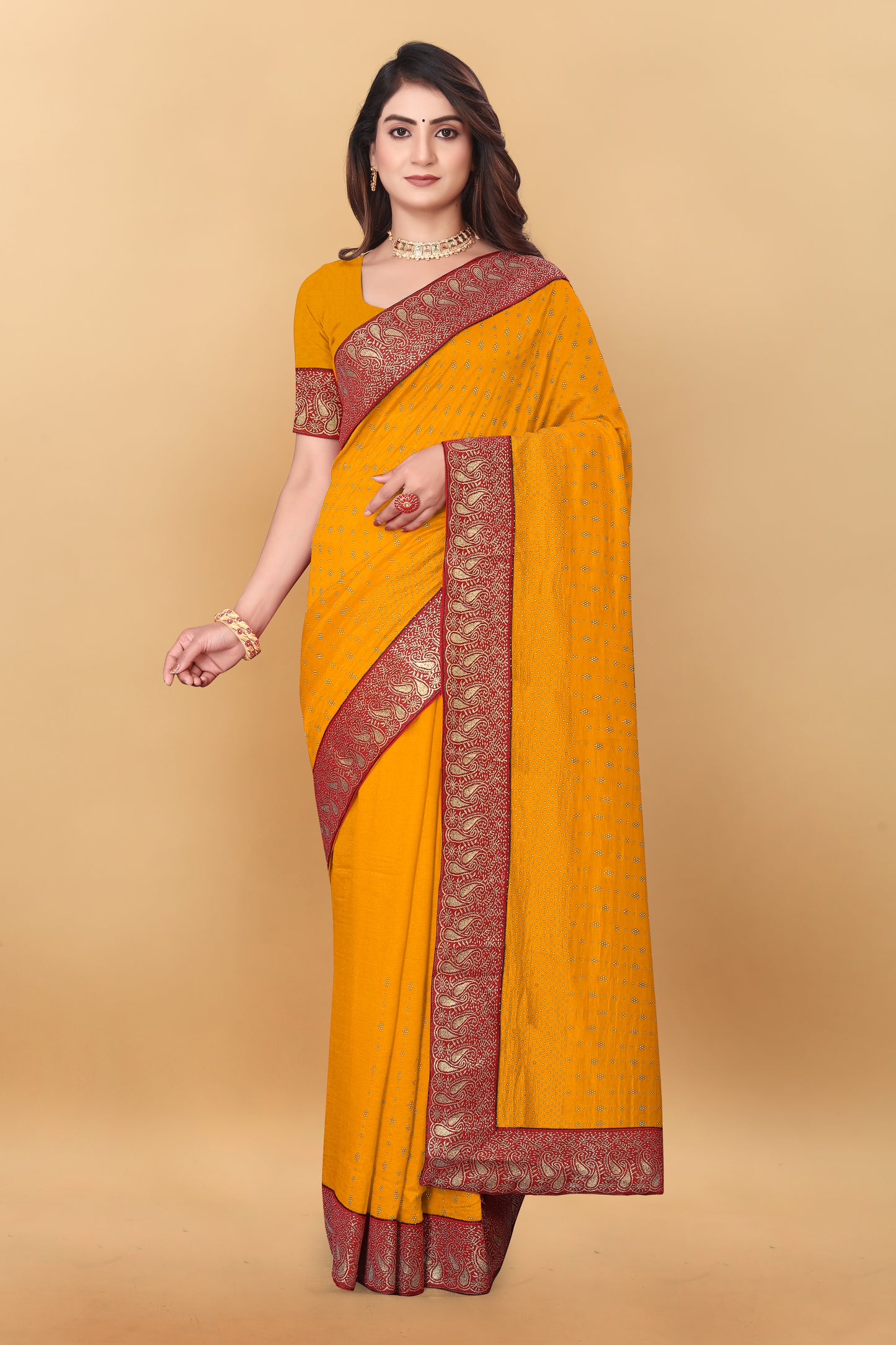 Vichitra Pure Blooming With Siroski Work & Lace Border Saree