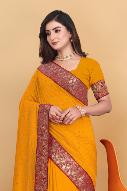 Vichitra Pure Blooming With Siroski Work & Lace Border Saree