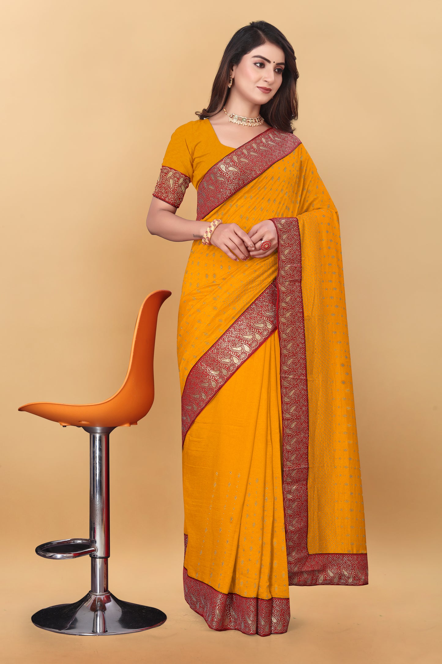 Vichitra Pure Blooming With Siroski Work & Lace Border Saree