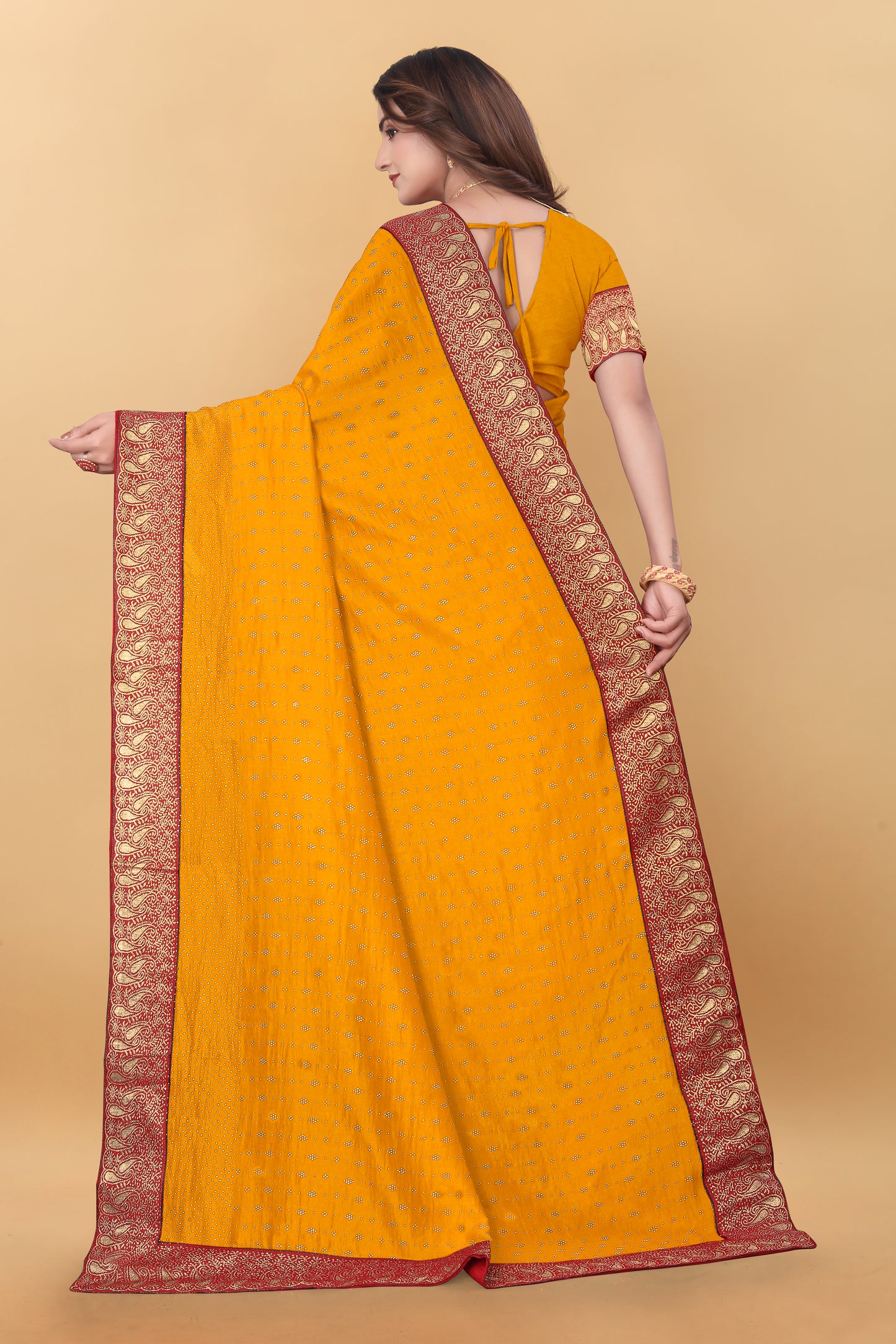 Vichitra Pure Blooming With Siroski Work & Lace Border Saree