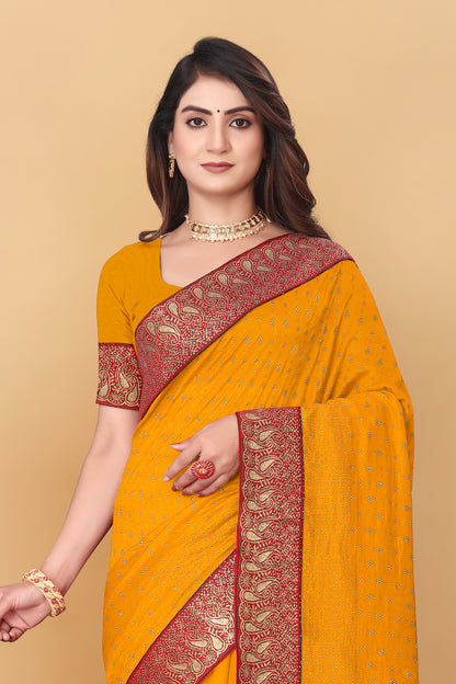 Vichitra Pure Blooming With Siroski Work & Lace Border Saree