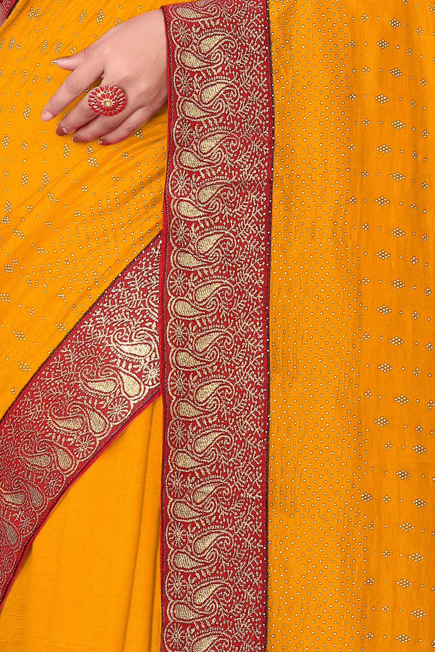 Vichitra Pure Blooming With Siroski Work & Lace Border Saree