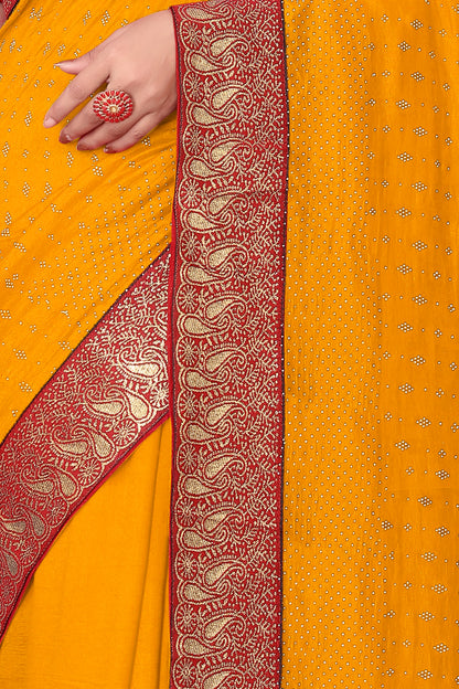 Vichitra Pure Blooming With Siroski Work & Lace Border Saree