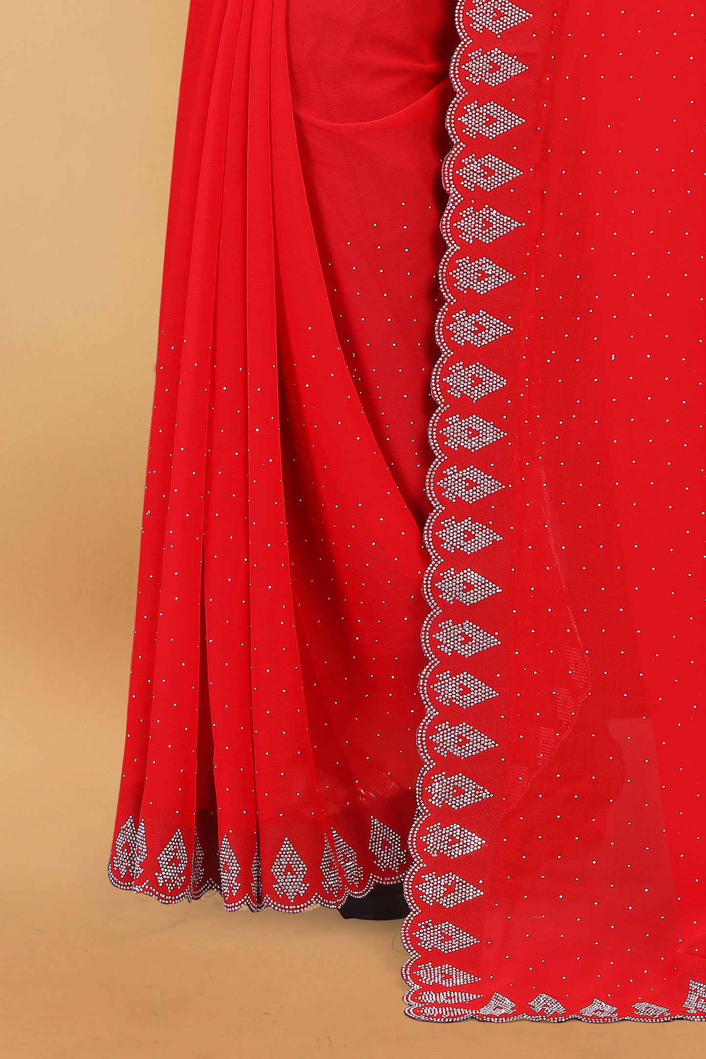 Georgette Blooming With Siroski Work &  Border Saree