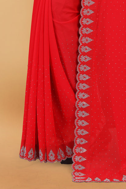 Georgette Blooming With Siroski Work &  Border Saree