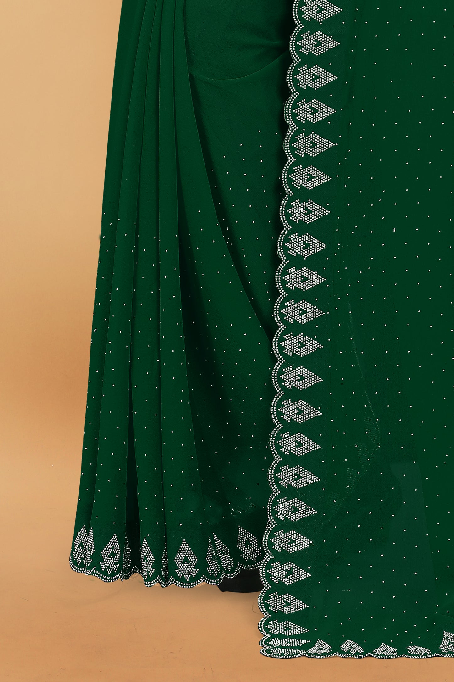 Georgette Blooming With Siroski Work &  Border Saree