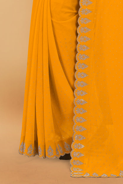 Georgette Blooming With Siroski Work &  Border Saree