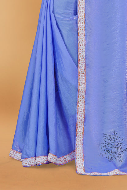 Fendi Silk Designer Saree With Siroski Work & Hand Work Lace Border Saree